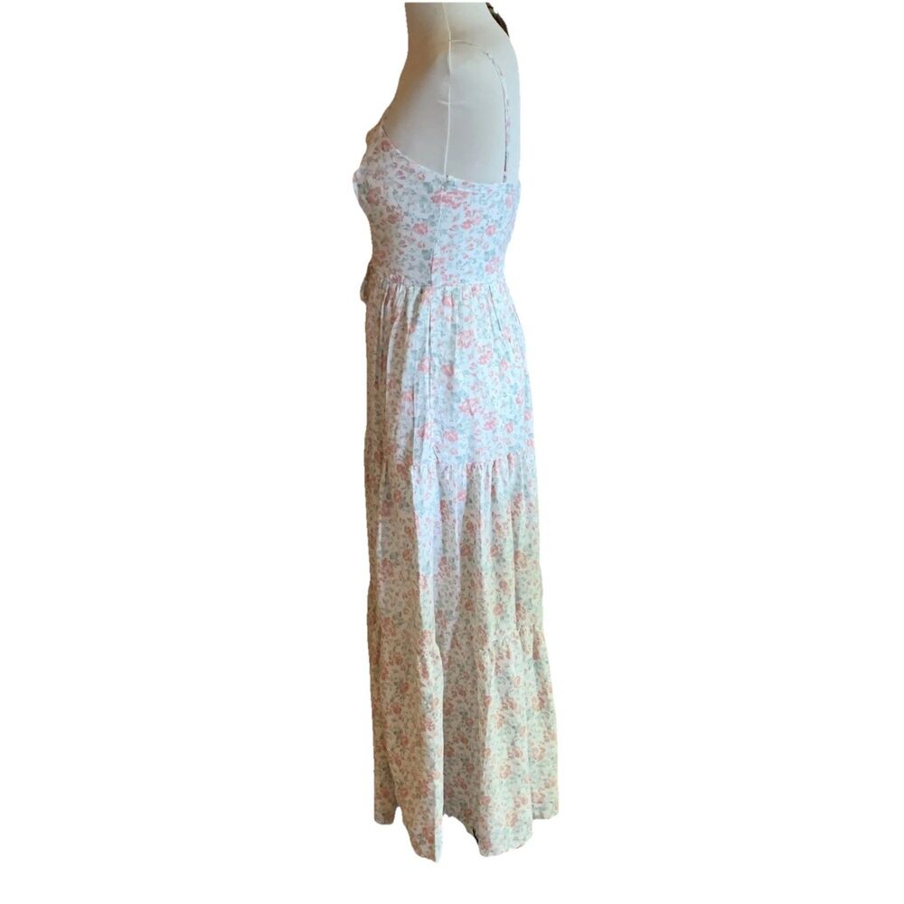 Floral Maxi Laceup Corset Dress Cottagecore Milkmaid Audrey Parks Small Pink - Picture 10 of 14